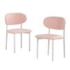 BRIBRION x2 Boucle Dining Chairs with White Metal Legs Upholstered Sherpa Fleece Open Back for Kitchen Restaurant Baby Pink