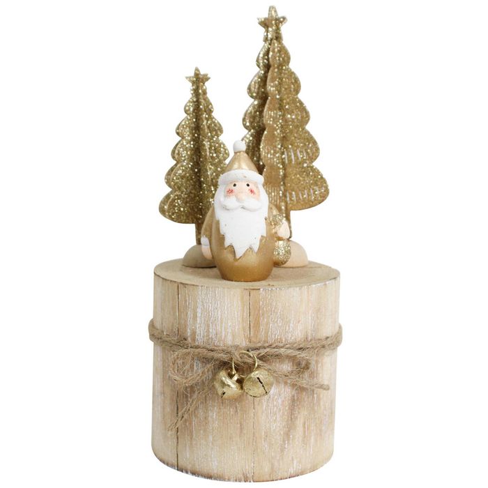 LVD Metal/Wood Santa/Tree Stump Christmas Holiday Decoration 7x18.5cm Gold