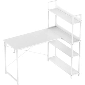 Ufurniture Computer Desk with Bookshelf 110cm L Shaped Corner Desk with Storage White