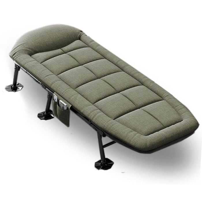 Folding Foldable Portable Camping Bed Cot Recliner Chair Beach Single Outdoor Stretcher - Green