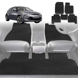 6D Diamond Car Floor Mats for Hyundai Veloster 2011-2018-Full Set-Black-Outback GT