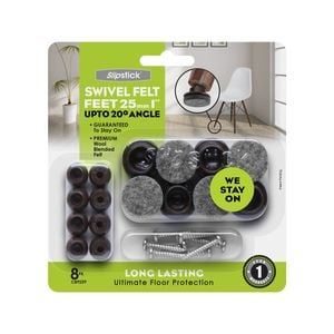 Slipstick 25mm Ultimate Floor Protection Swivel Tap-In Felt Feet - 8Pack