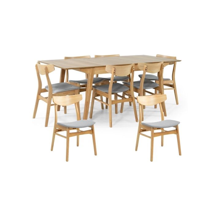 Cusco 9pc Set Dining Set 150 - 190cm Extendable Table 8 Chair Scandinavian Style