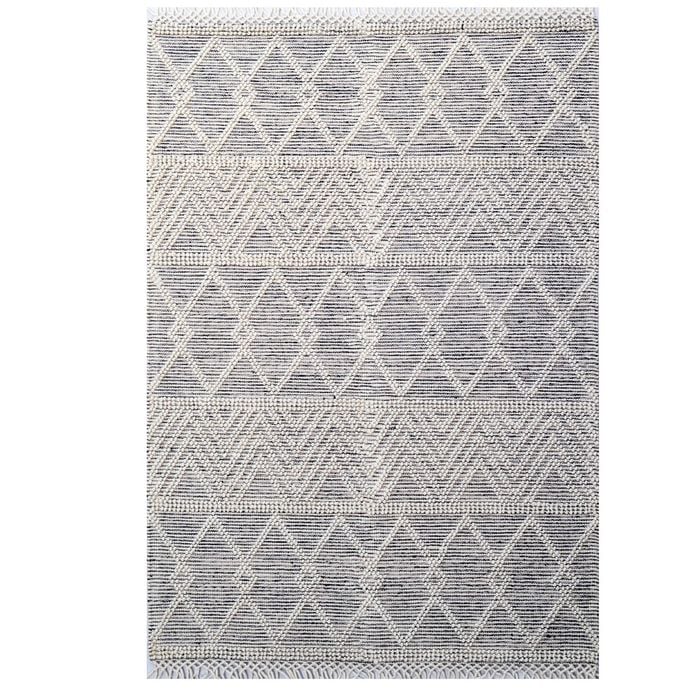 Aura Flatwoven Designer Wool Rug 6235 - Ivory/black - 160x230cm