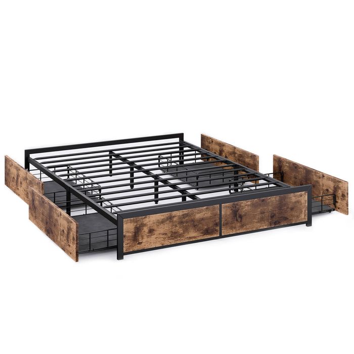 Levede Double Bed Frame Storage Metal Brown Platform 4 Drawers Assembly