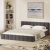 Oikiture Bed Frame Queen Size Tufted Headboard Grey Velvet