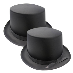 2x SATIN TOP HAT Costume Party Cap Fancy Dress Trilby Fedora One Size Black