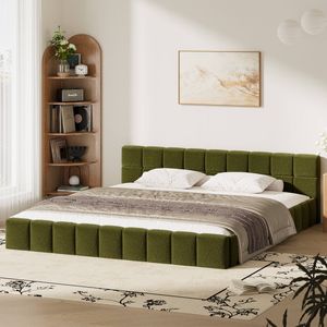 Oikiture Bed Frame King Green Boucle