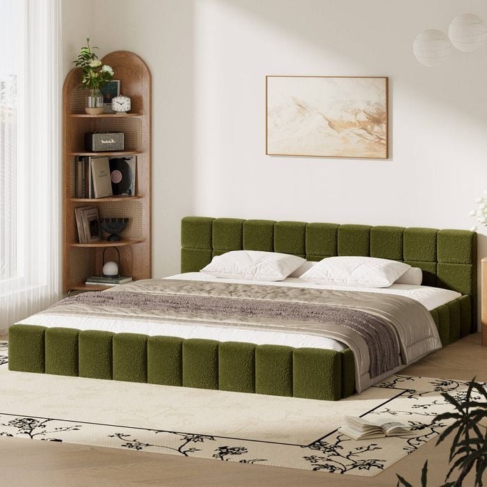 Oikiture Bed Frame King Green Boucle