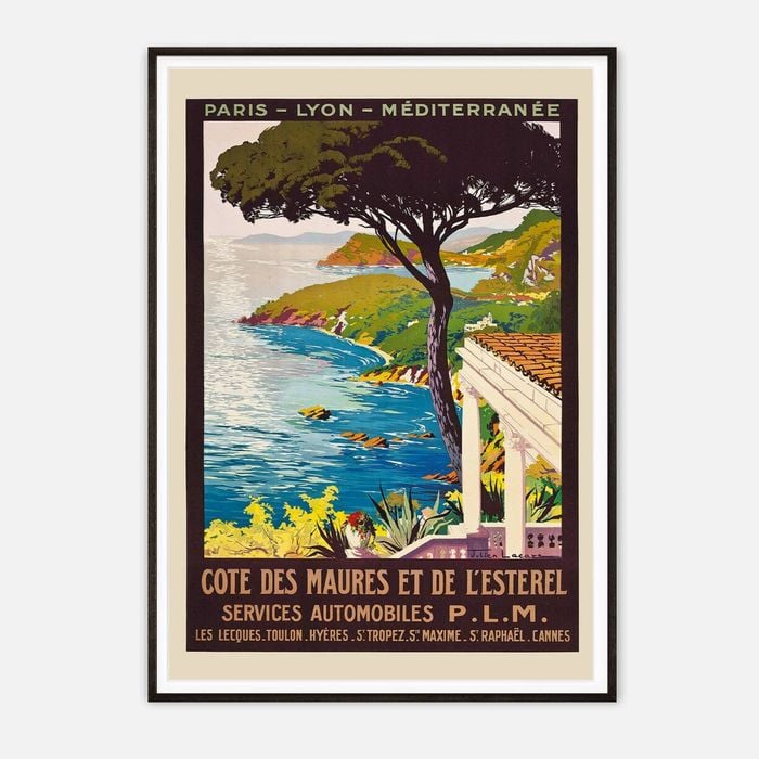 Galrie Côte des Maures et de l'Estérel Art Print - Vintage Mediterranean Travel Poster, Black Frame, A1 60 x 84cm (23 x 33inch)