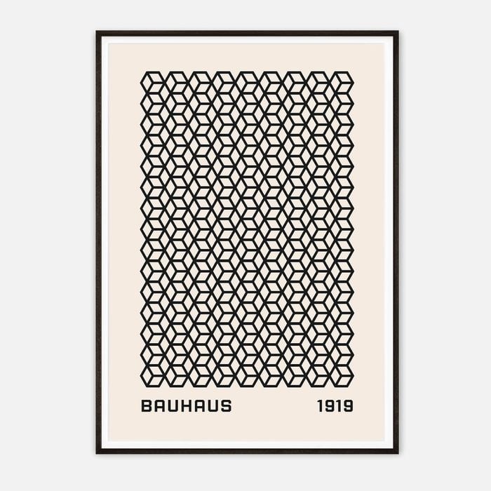 Galrie Bauhaus 1919 Geometric Art Print - Iconic Deco Masterpiece for Modern Interiors, Black Frame, 50 x 70cm (20 x 28inch)