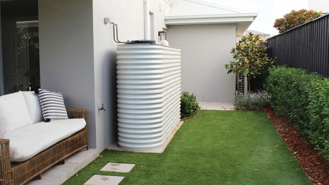 Slimline water tank and cane lounge.