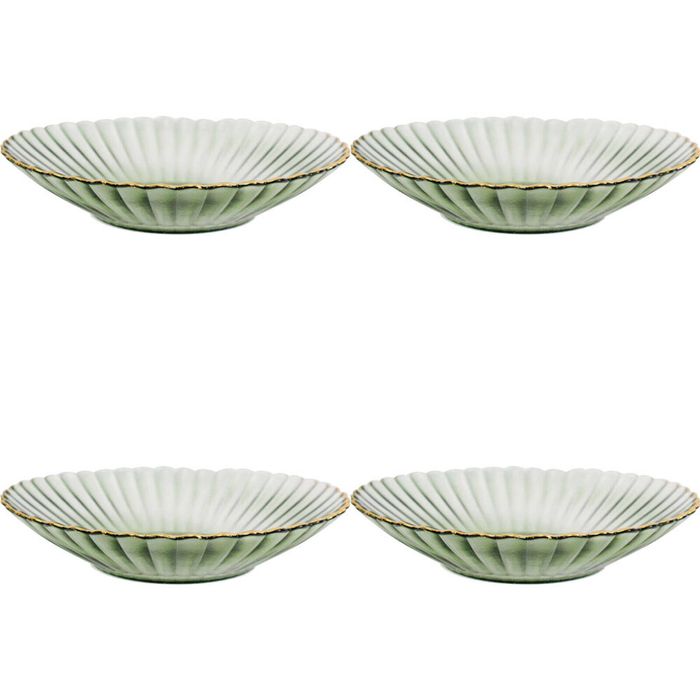 4x LVD Glass Dish Serve Plate Decorative Home/Dining Tableware 19.5cm Moss/Gold