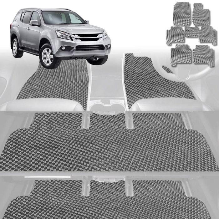 6D Diamond Car Floor Mats for Isuzu MU-X 2013-2020-Ultimate Set-Grey-Outback GT