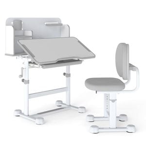 Costway Tilt Kid Study Desk & Chair Set Adjustable Writing Table Set Grey