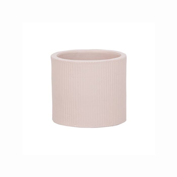 18 x 16cm Cream Cylinder Linear Ceramic Pot