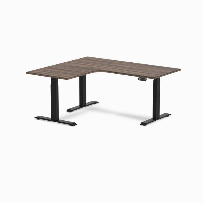 Desky L-Shape Melamine Sit Stand Desk Matte Black Frame 160x140cm Left Return