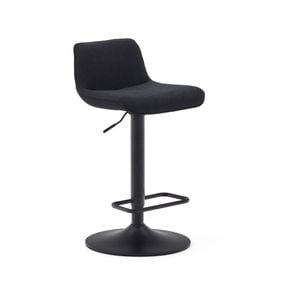 Zenda stool in black chenille and matt black steel 81-102 cm