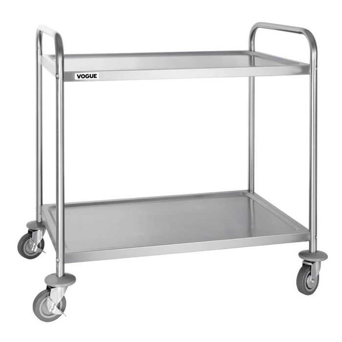 Vogue Stainless Steel 2 Tier Clearing Trolley Large - Catering Trolleys (F998)