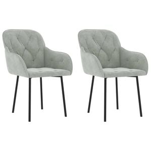 vidaXL 2x Dining Chairs Light Grey Velvet Armchair Kitchen Dining Room Chair