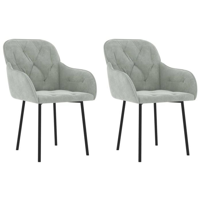 vidaXL 2x Dining Chairs Light Grey Velvet Armchair Kitchen Dining Room Chair