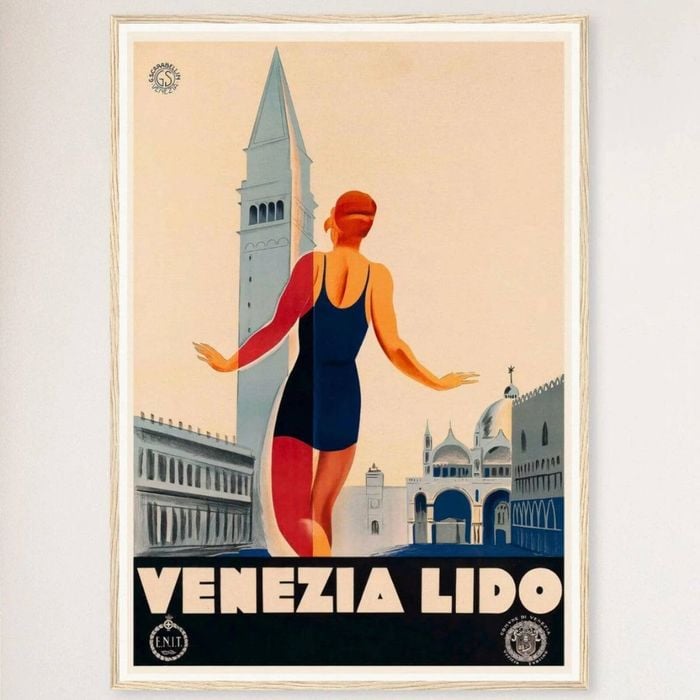 Galrie Venezia Lido Italy Vintage Travel Poster - Perfect Wall Art for Home or Office, Wood Frame, 70 x 100cm (28 x 40inch)