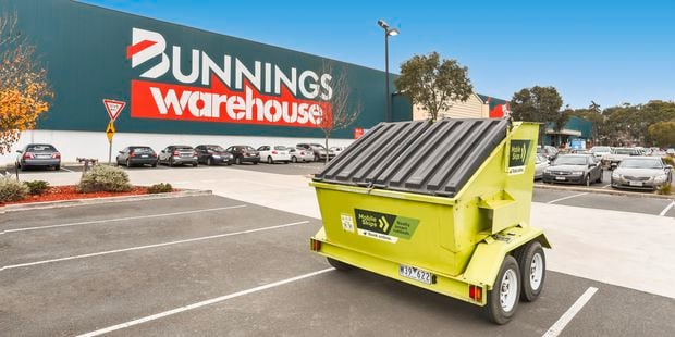 Mobile Skip parked in a Bunnings carpark