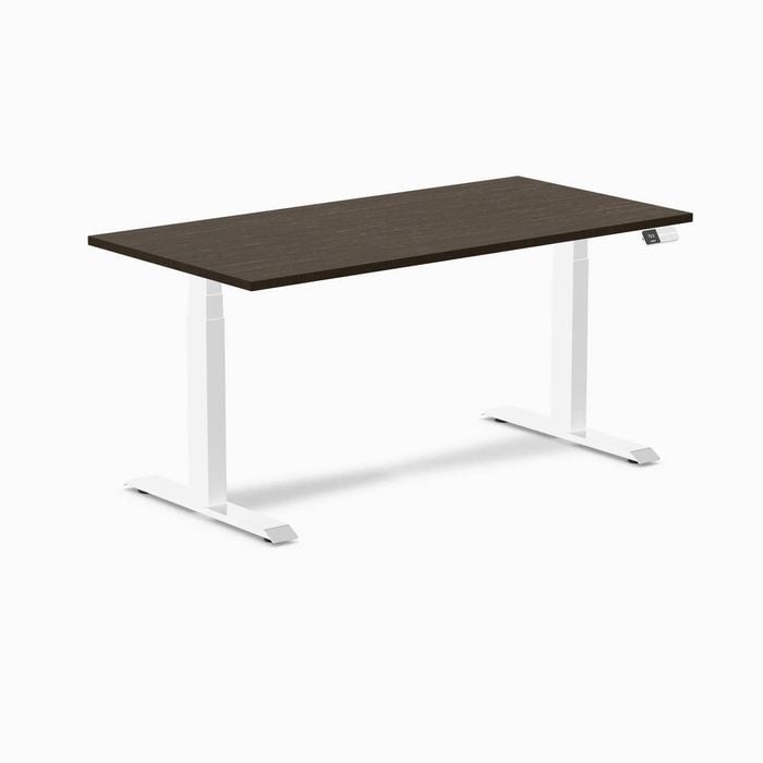 Desky Dual Sit to Stand Dark Bamboo Desk 1500x750mm White Frame