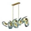 LumenSphere Aquaflow 8-Light Bar Pendant - Brass Finish, Aqua Glass, Brass Frame, G9 Base