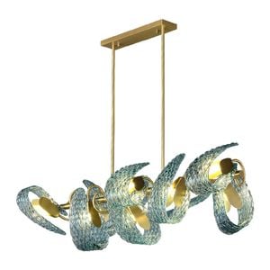 LumenSphere Aquaflow 8-Light Bar Pendant - Brass Finish, Aqua Glass, Brass Frame, G9 Base