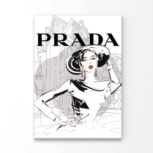 Black And White Stylish Lady Print 100% Australian Made 60x90cm (Stretched Canvas)