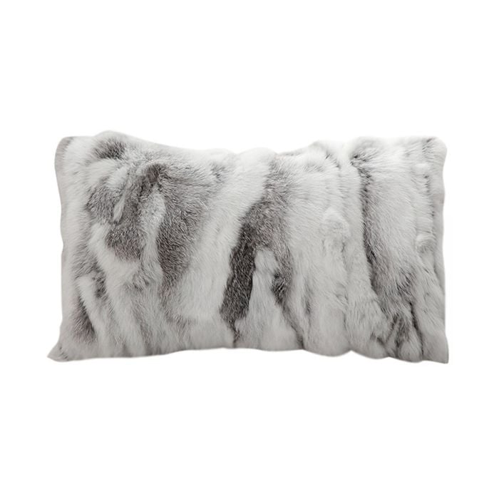 SOGA 30cm Floral Gray Rabbit Fur Throw Pillow