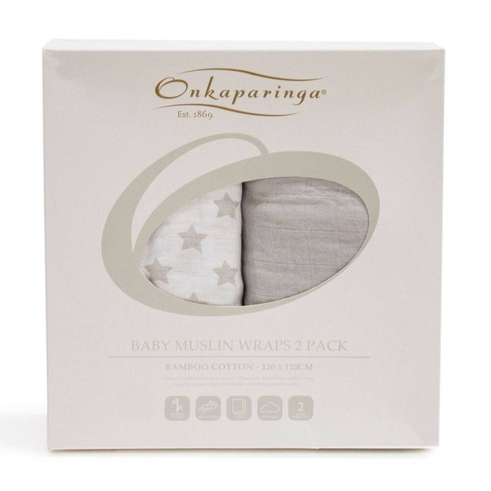 2PK Onkaparinga Baby Swaddle Muslin Sleeping Blanket Wrap Cotton Wraps Silver