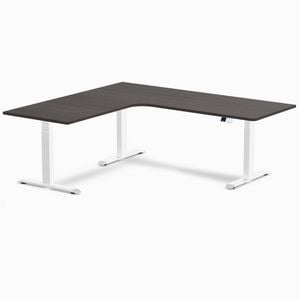 Desky L-shape Sit To Stand Burnished Wood Melamine Desk 2000x1800mm - Left Return Height Adjustable White Leg