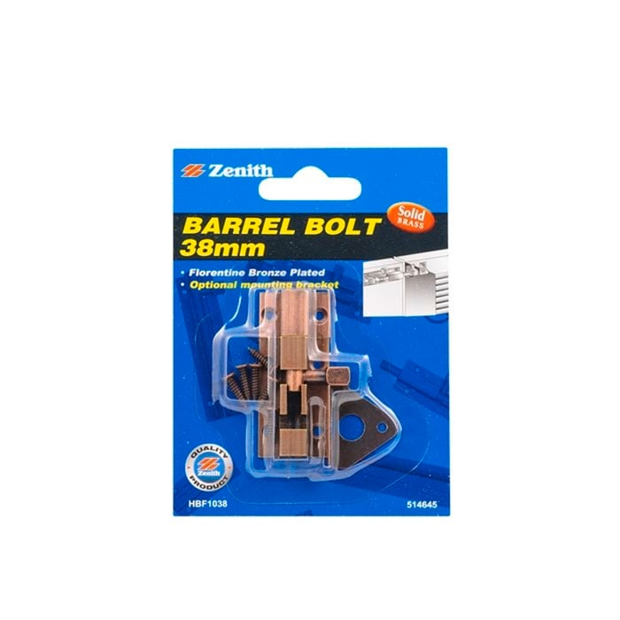 Zenith 38mm Florentine Brass Barrel Bolt