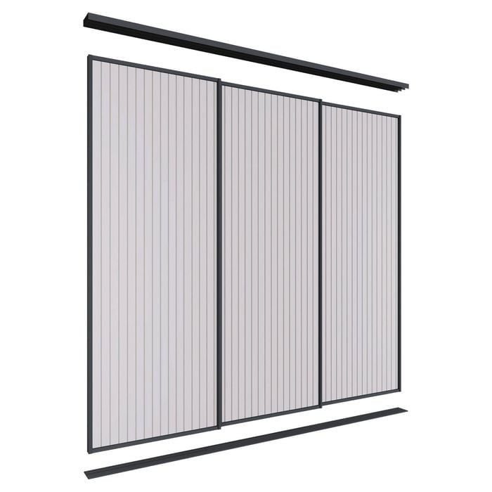Lugna 2400 x 1801-2700mm Black VJ Panels Wardrobe Triple Sliding Doors