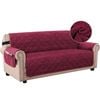 Smarcute 3 Seater Velvet Sofa Couch Cushion Cover With Non-slip Elastic Straps Burgundy