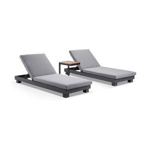 Santorini Sun Lounge Set Side Table Charcoal & Olefin Grey Cushions