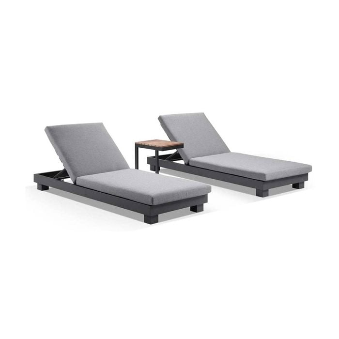 Santorini Sun Lounge Set Side Table Charcoal & Olefin Grey Cushions