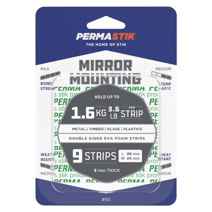 Permastik 80mm x 24mm Mirror Mounting Strips