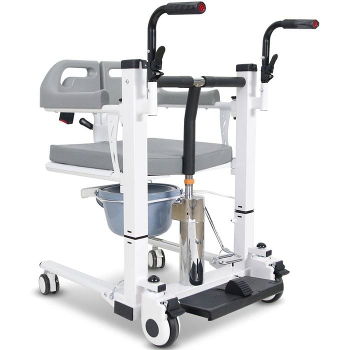 EQUIPMED Patient Lift Transfer Chair, Easy Hydraulic Height Adjustment, Shower Compatible, Over Toilet, Commode, Seniors Elderly