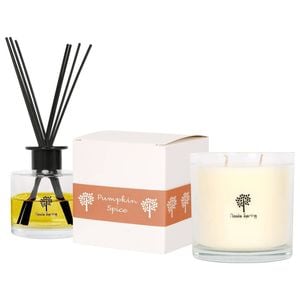 Nicola Spring Soy Wax Scented Candle & Reed Diffuser Set - Pumpkin Spice 400g Candle 45 Hour Burn & 200ml Diffuser 60 Day Scent