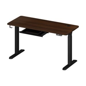 Oikiture 140cm Electric Standing Desk with Drawer Dual Motor Black Walnut