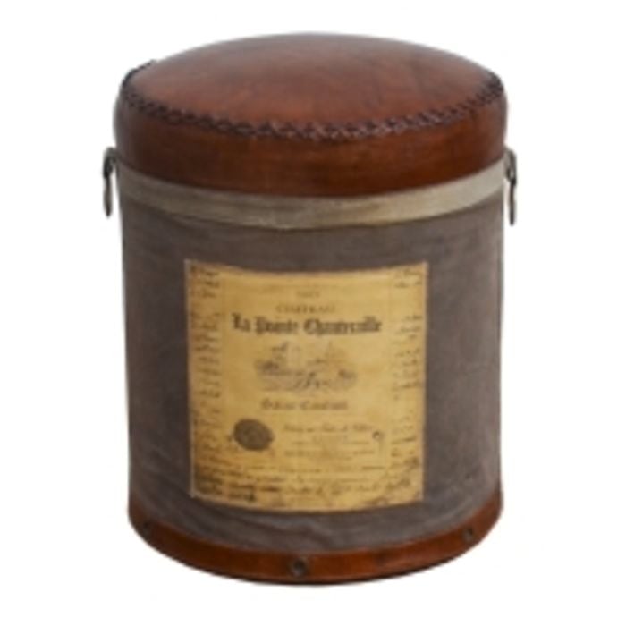 French Vintage Leather Top Ottoman