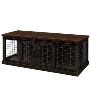 Paws and Willow Double Night Sky with Espresso Top  Wooden Dog Crate Barn Doors with Mesh
