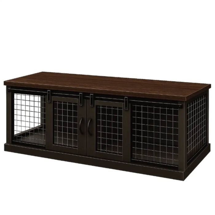 Paws and Willow Double Night Sky with Espresso Top  Wooden Dog Crate Barn Doors with Mesh
