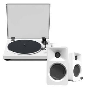 Kanto OBI3 Turntable - Matte White with Kanto ORA 100W Powered Speakers - White Bundle