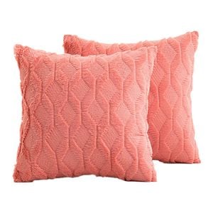 Catzon 2 Pcs Faux Wool Throw Pillow Covers Farmhouse Couch Pillowcases 45X45cm-Coral Red