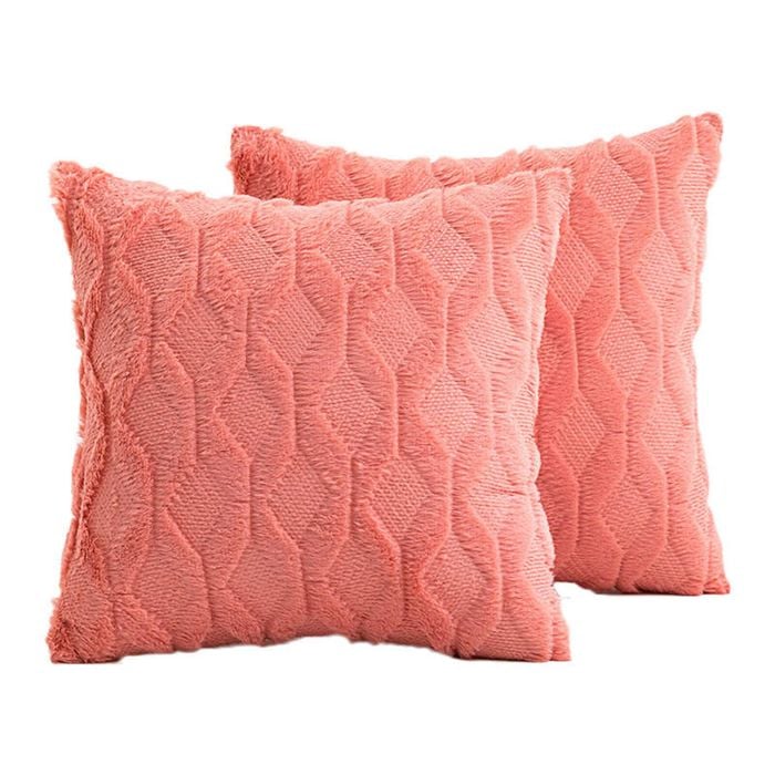 Catzon 2 Pcs Faux Wool Throw Pillow Covers Farmhouse Couch Pillowcases 45X45cm-Coral Red