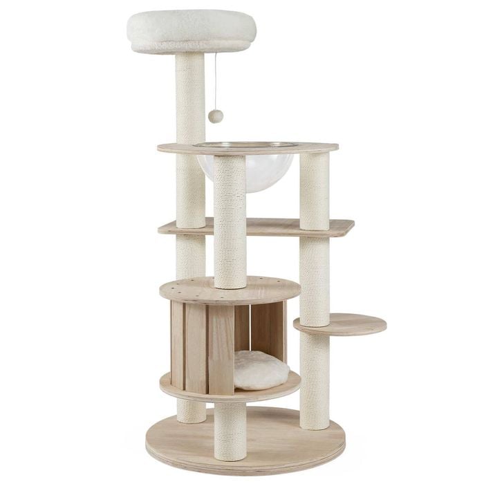 Costway 1.32m Wood Cat Tree Scratching Post W/cando Natural